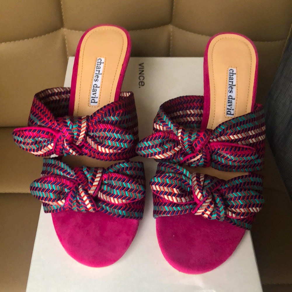 Charles David Pink Souffle Bow Sandals Heels